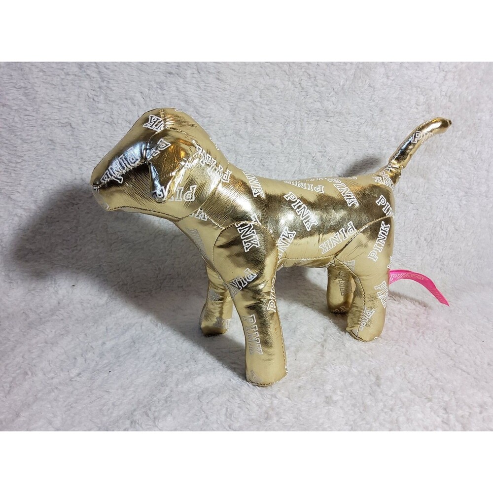 Victoria's Secret Pink VS Plush Metallic Gold Dog Stuffed Animal